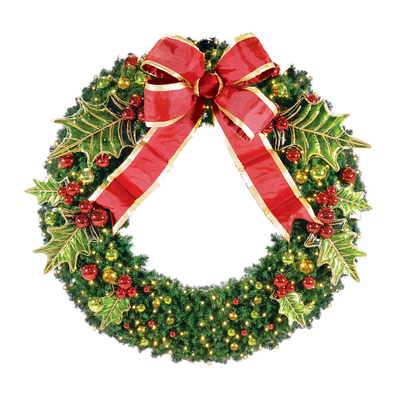 Holly Leaf Holiday Pre-Decorated Wreaths