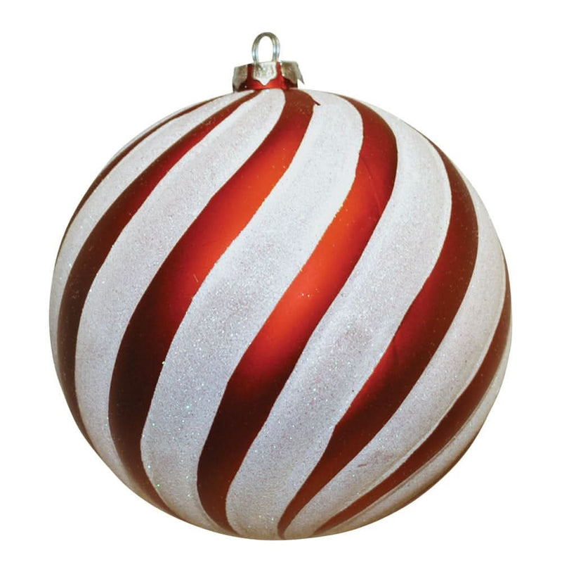 Red and White Swirl Ball Ornament