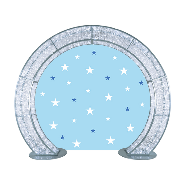Decorative arch with star patterns on a blue background