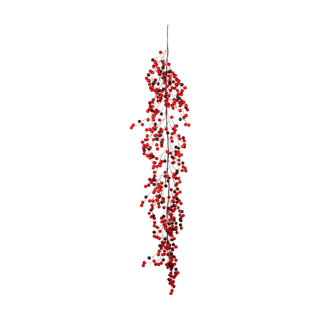 Burgundy and red berry garland with clustered glossy berries on branching stems, shown on a transparent background.