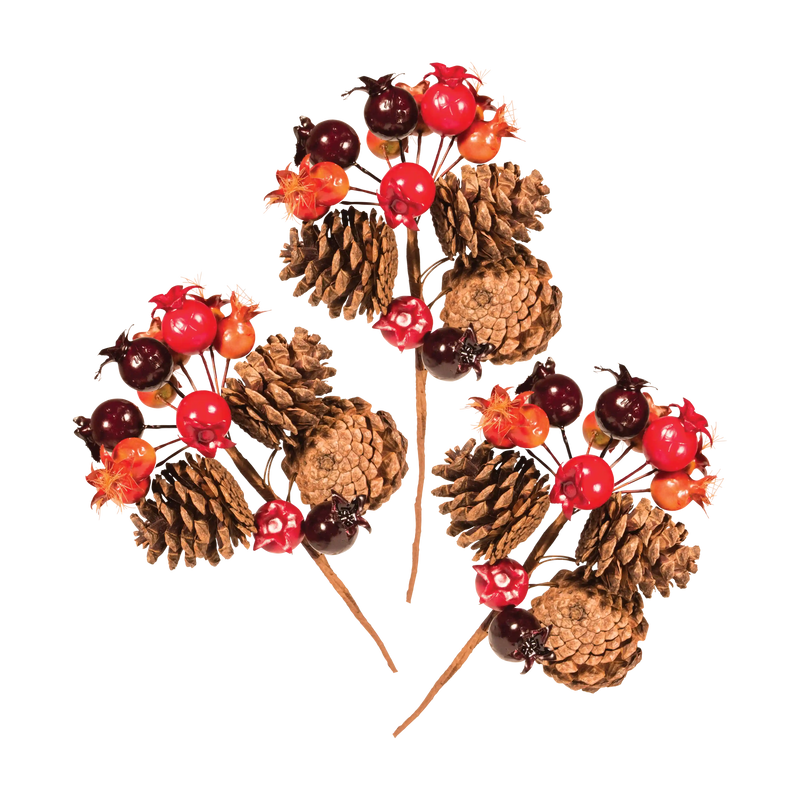 8" Berry Pinecone Sprigs