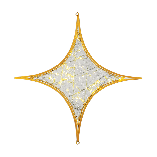 Decorative brighton star-shaped warm lights with gold frame and mesh interior