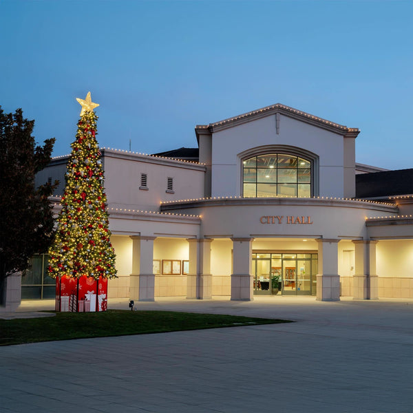 Commercial LED Christmas lights installation on building exterior