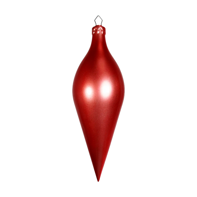 Red Candy Apple Finial Ornament featuring a smooth metallic finish, elongated teardrop shape, and hanging loop.