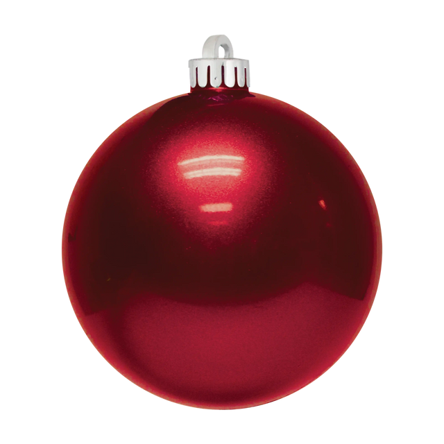 Red Candy Apple ball ornament with a smooth, glossy finish and silver hanging cap.