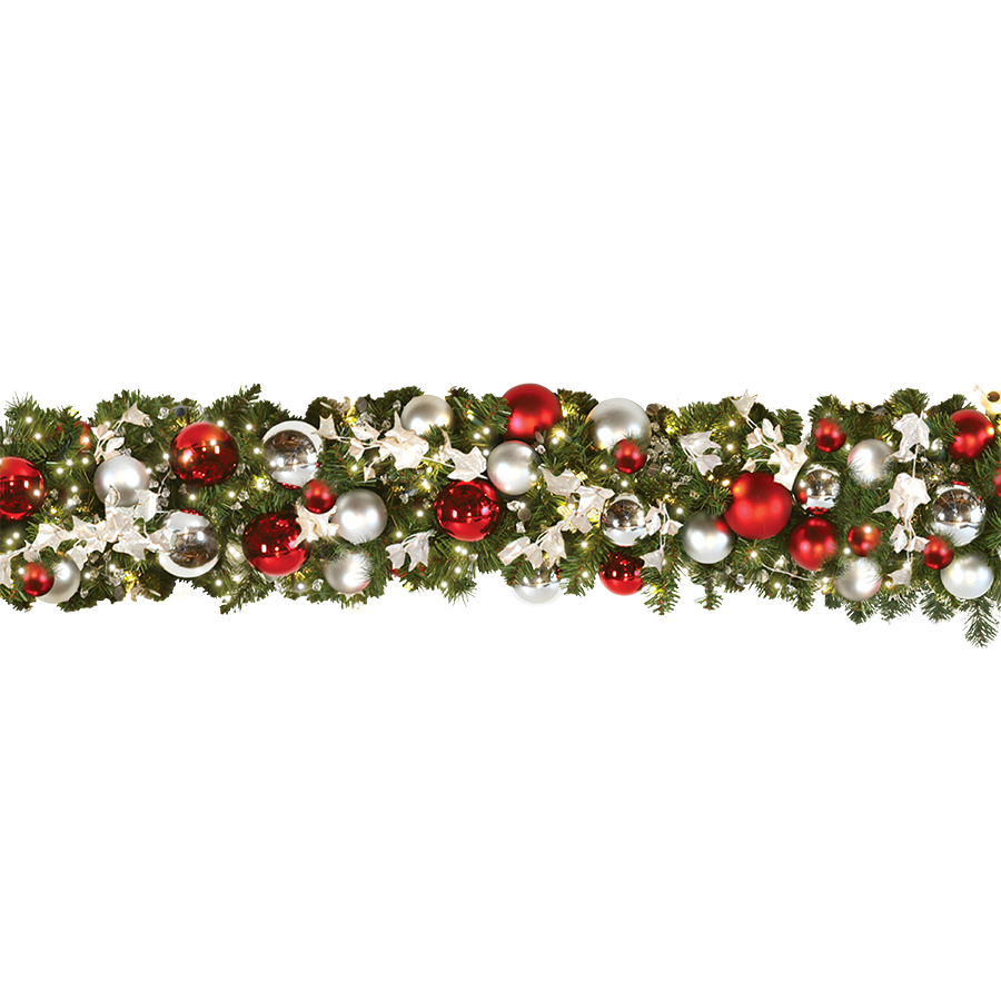 Fresh Garlands with Red and White Baubles