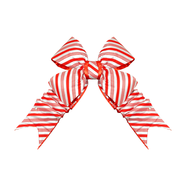 Candy Cane Structural Bow featuring red and white stripes, oversized loops, and layered pointed tails.