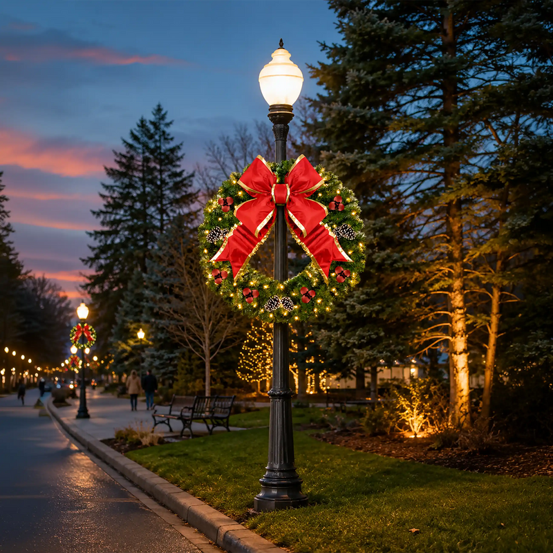 Center Mount Bow Wreath Lamppost Silhouette