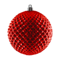 Red Durian Ball Ornament featuring a raised diamond texture, shiny reflective finish, and silver hanging cap.