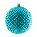 Turquoise Durian Ball Ornament featuring a raised diamond texture, shiny reflective finish, and silver hanging cap.