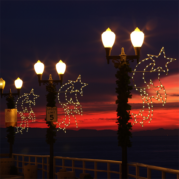 Dekra-Lite Falling Stars LED Pole Mount displayed on a pier
