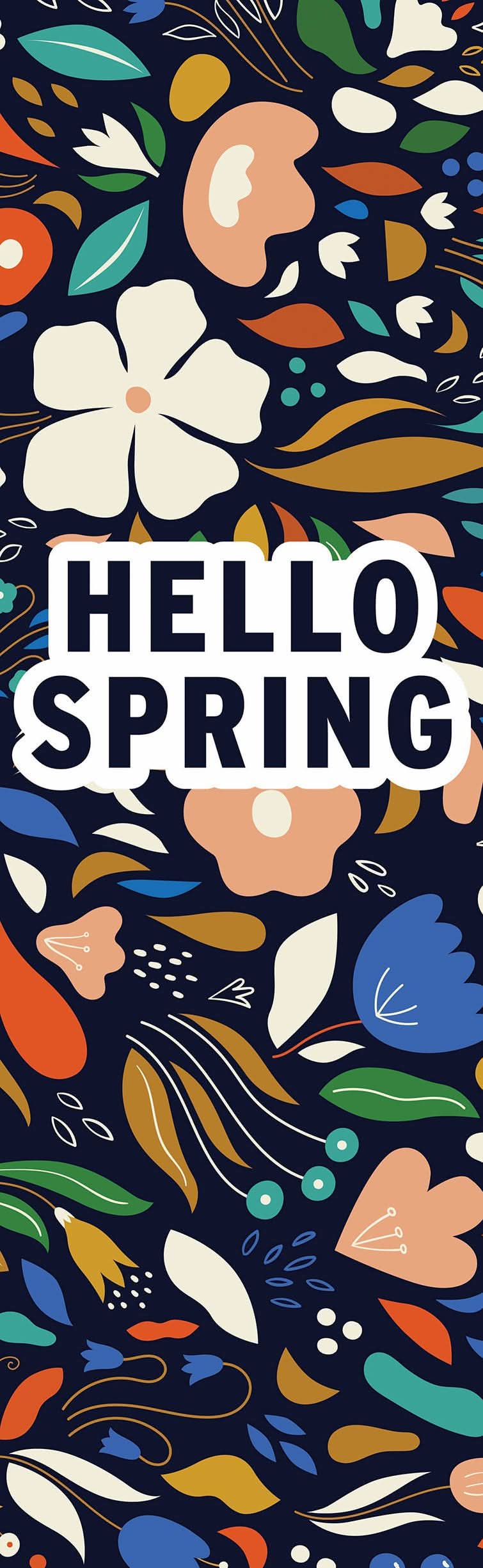 Hello Spring - Black Background Colorful Flowers Single Vinyl Banner