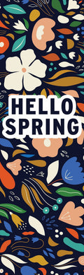 A spring-themed illustration with flowers and the text 