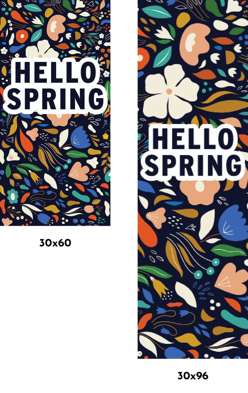 Hello Spring - Black Background Colorful Flowers Single Vinyl Banner