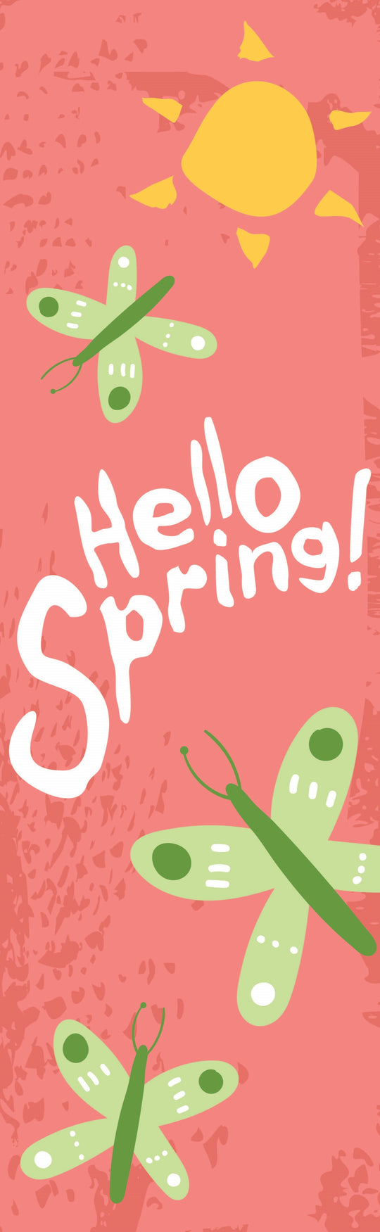 Hello Spring - Green Butterflies - Pink Background Single Vinyl Banner