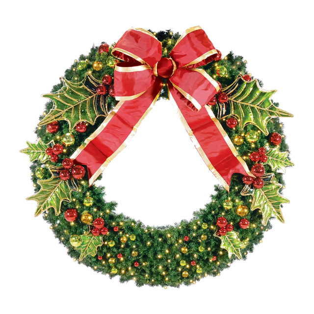 Holly Leaf Holiday Pre-Decorated Wreaths