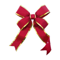 A large red auto bow with shiny gold metallic trim, isolated on a solid white background.