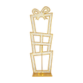 Lavina Motif illuminated gift stack display featuring warm white lights, a gold frame, and a bow topper on a transparent background.