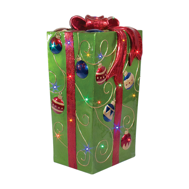 Dekra-Lite 31"x 17" Green with Red Bow Illuminated Gift Box