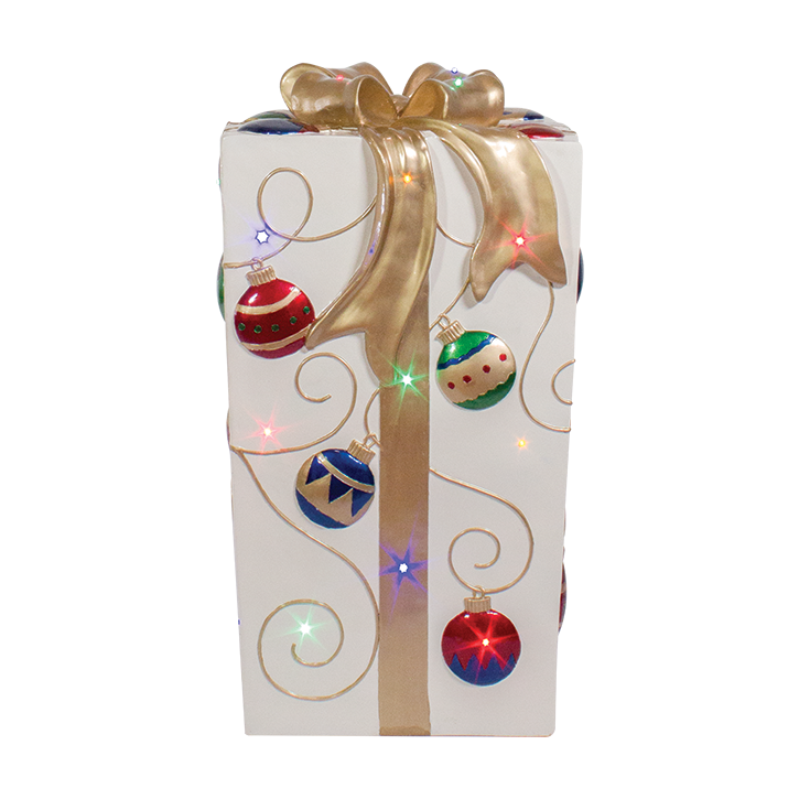 Dekra-Lite 31"x 17" White with Gold Bow Illuminated Gift Box