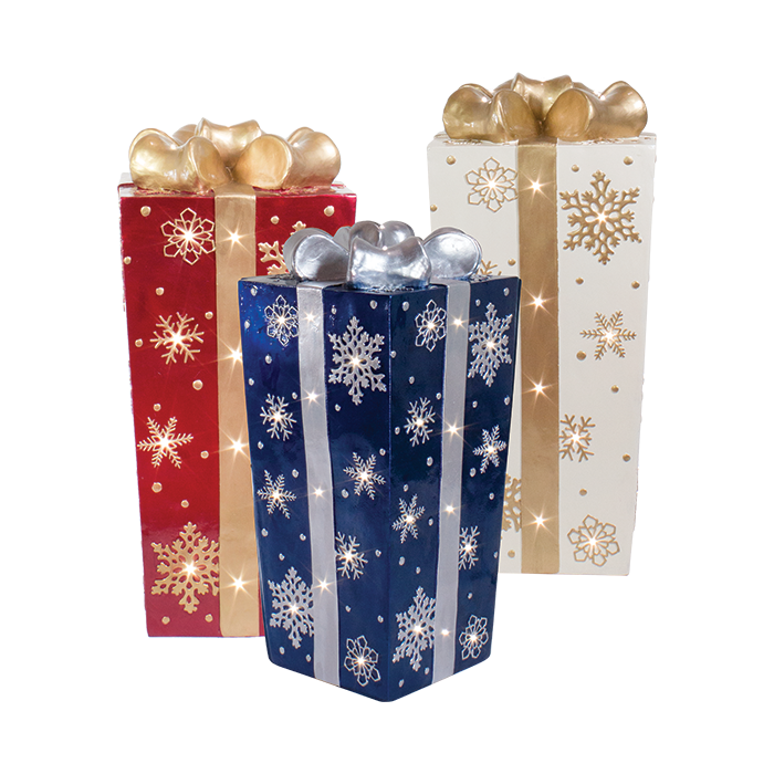 Dekra-Lite All Colors Lit Fiberglass Gift Box with Snowflake Design