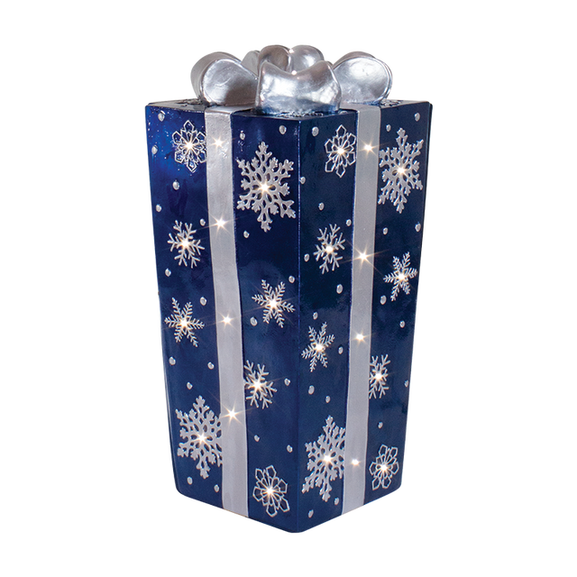 Dekra-Lite Blue Lit Fiberglass Gift Box with Snowflake Design