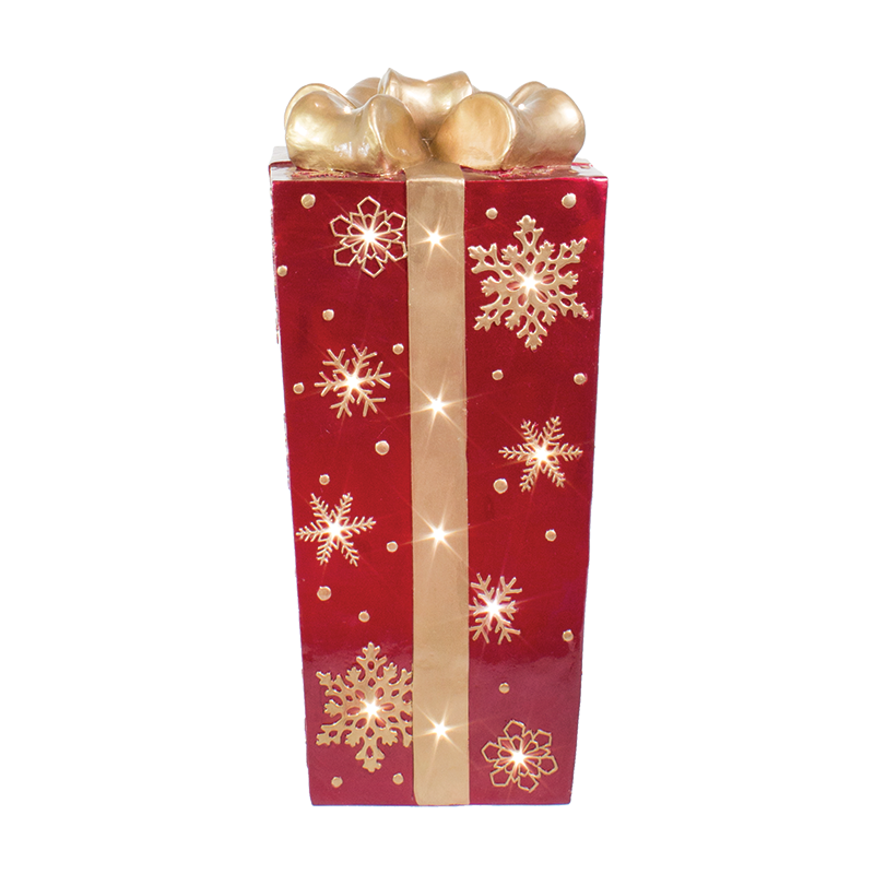 Dekra-Lite Red Lit Fiberglass Gift Box with Snowflake Design