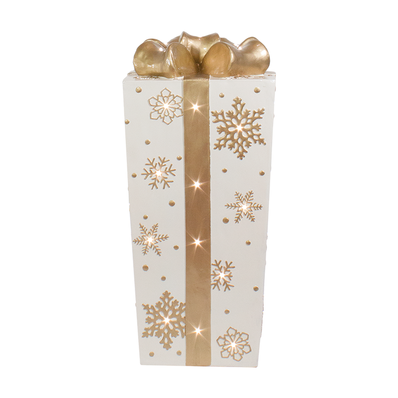 Dekra-Lite White Lit Fiberglass Gift Box with Snowflake Design