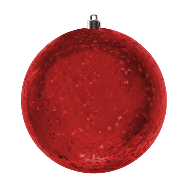 Red Mercury Round Ornament featuring a mottled metallic finish, smooth round shape, and silver hanging cap.
