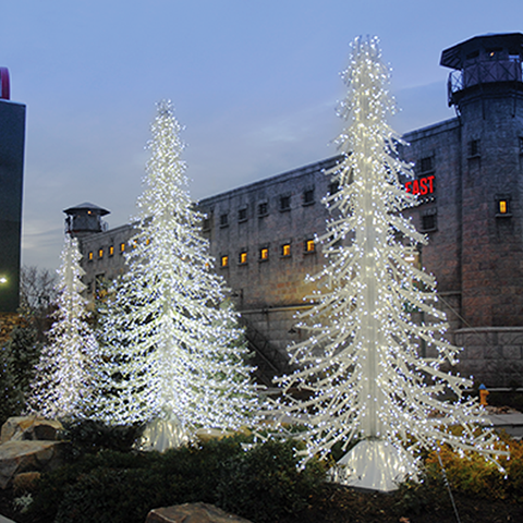 A decorative crystal branch tree, formed entirely from a network of cool white lights on a sturdy metal frame. This versatile piece offers a shimmering wintery effect.