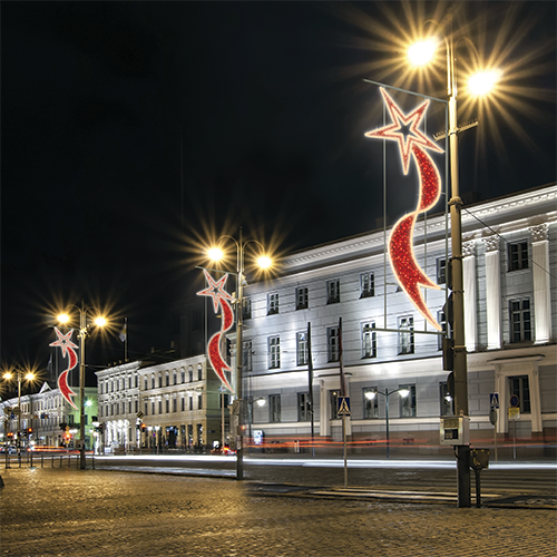 Dekra-Lite Red Shooting Star LED Pole Mount on Lampposts