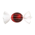 Red and white oval jumbo candy ornament featuring a glossy red center with white glitter stripes and glittered white wrapper ends.