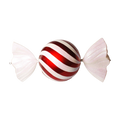 Red and white jumbo candy ornament featuring a round striped center with glittered white wrapper ends and a glossy red finish.