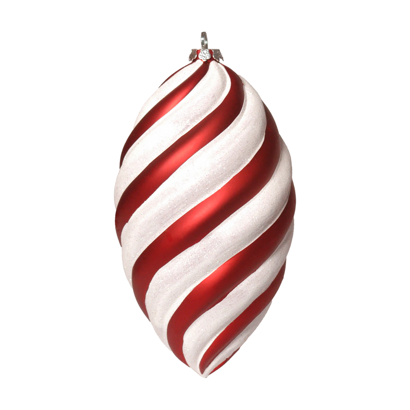 8" Red and White Swirl Oval Ornament