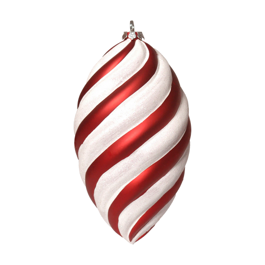 8" Red and White Swirl Oval Ornament
