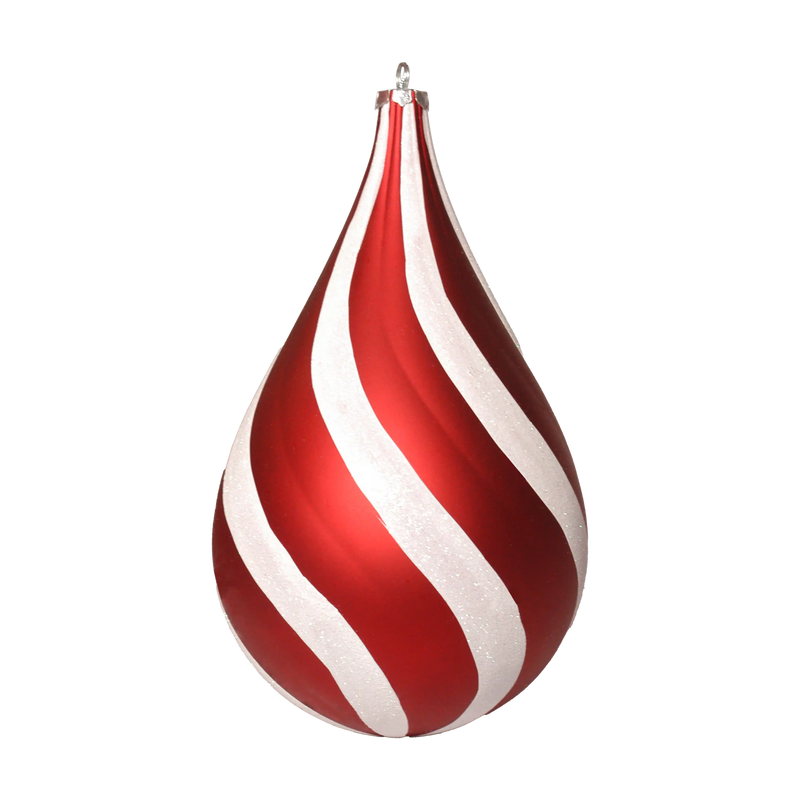 10.5" Red and White Swirl Waterdrop Ornament