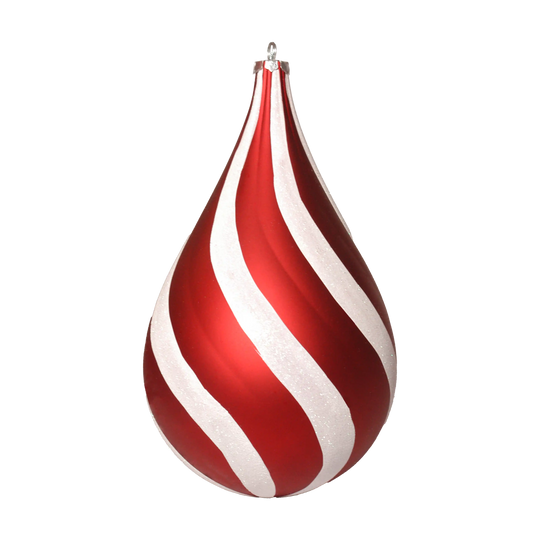 10.5" Red and White Swirl Waterdrop Ornament