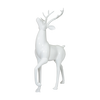 Glossy white standing reindeer decoration with tall antlers, an upward-facing head, and one front leg raised.