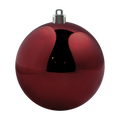 Burgundy shiny shatterproof Christmas ornament with a reflective finish and silver hanging cap on a transparent background.