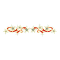 An overhead decorative star swirl with a flowing ribbon design, illuminated in gold and red.