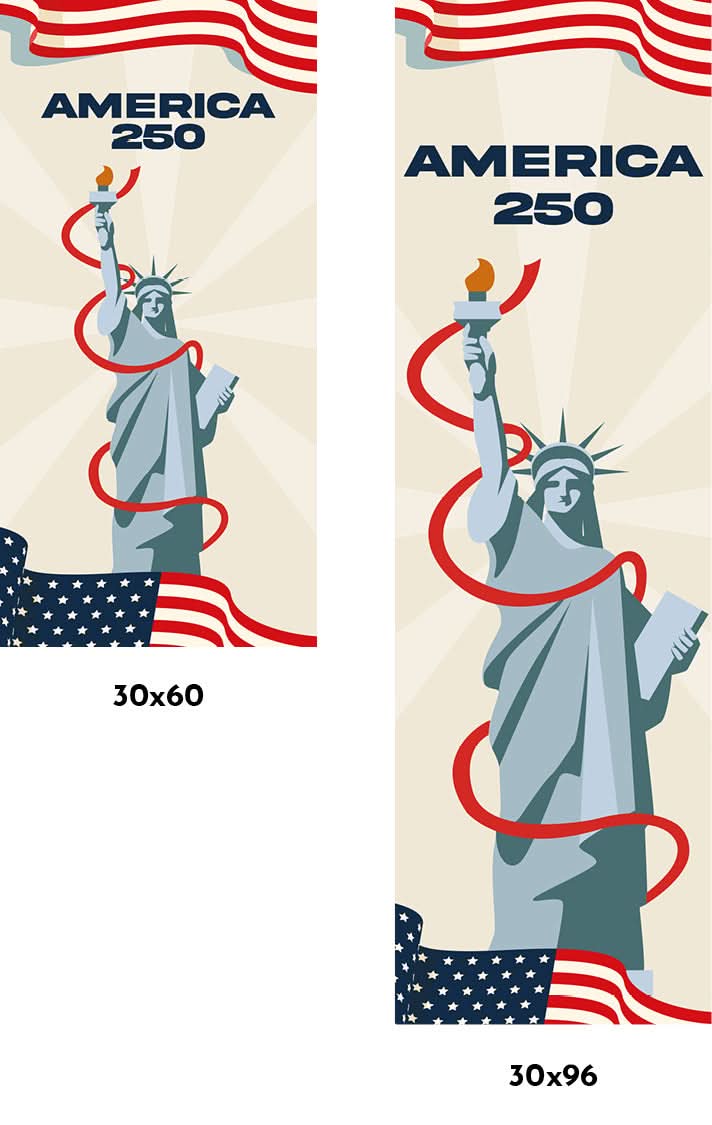 Statue of America 250 Single Vinyl Banner