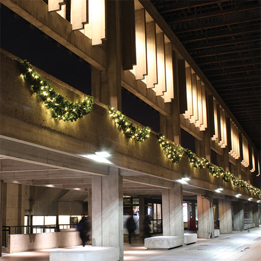 Dekra-Lite Tapered Swag Garland Lit on a building