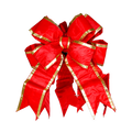 Triple Red Structural Bow with Gold Trim Tree Topper featuring three layered bows, long pointed tails, and a bright satin finish.