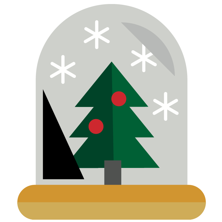 Illustration of a Christmas tree in a glass dome with snowflakes on a white background