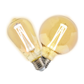 Two vintage-style light bulbs with a warm glow on a white background