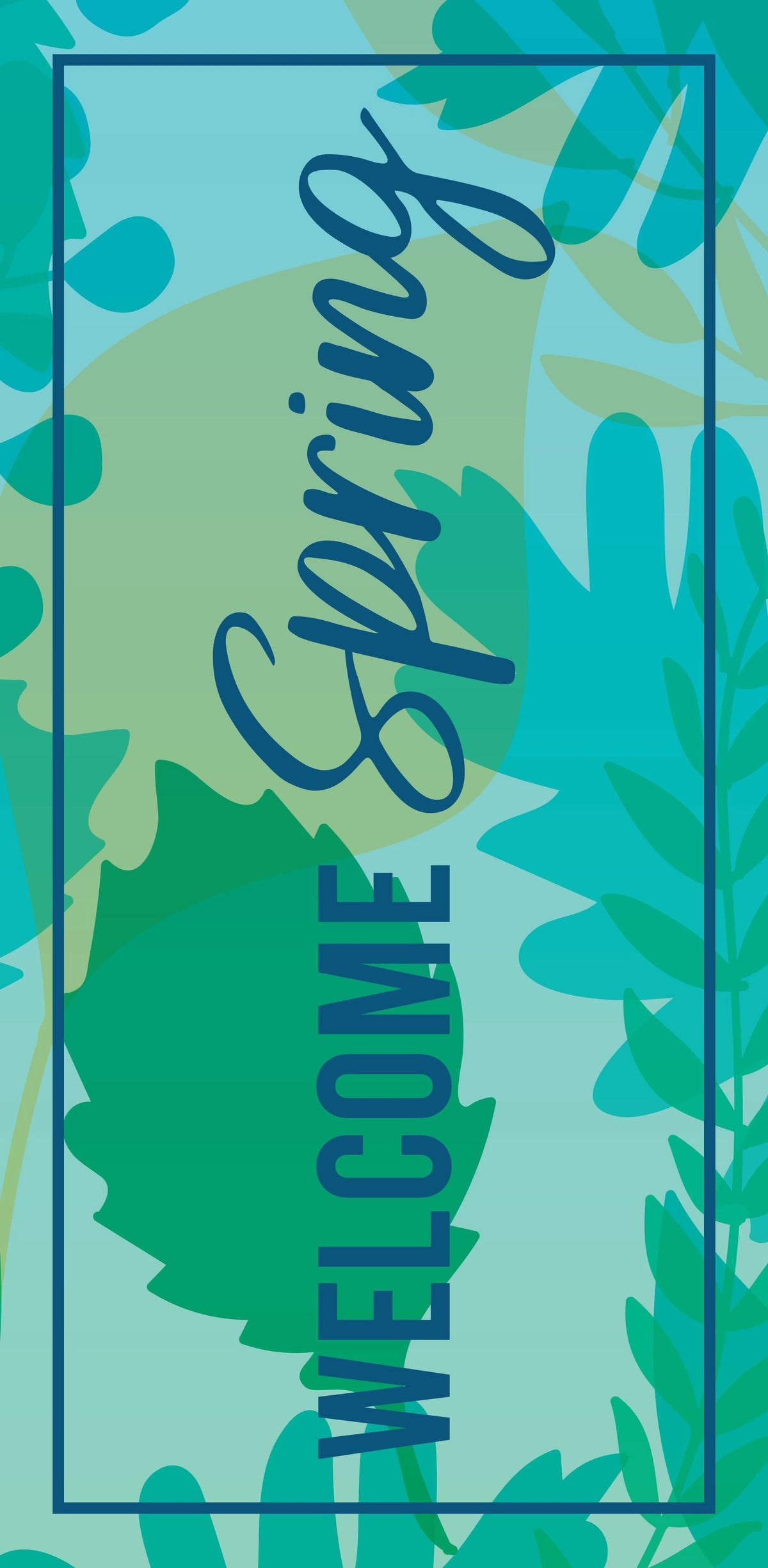 30x60 Dekra-Lite spring blue banner that says "Welcome Spring" in dark blue text.