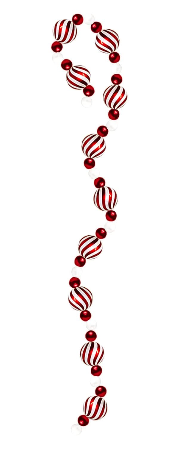 6' Red & White Candy Cane Bead Garland