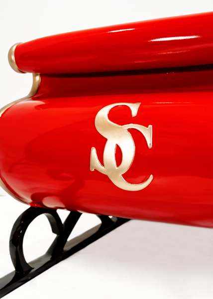 Dekra-Lite Cherry Red Santa Claus Monogram Sleigh Close Up Front
