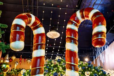 Commercial holiday decorations giant candy canes and Christmas displays for wholesale distribution