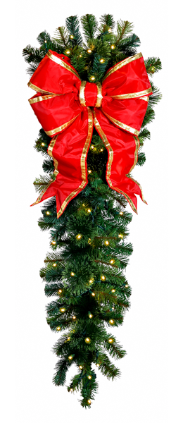 Dekra-Lite 54" Natural Red Bow Column Drops Lit